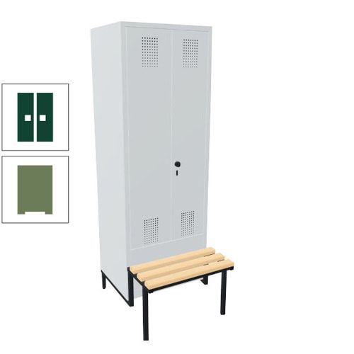 Doppel-Spind, Garderobenschrank, Buche Sitzbank integriert, 2 Abteile a 400 mm, Korpus anthrazitgrau, Tür anthrazitgrau, 1.850 x 800 x 815 mm (HxBxT)