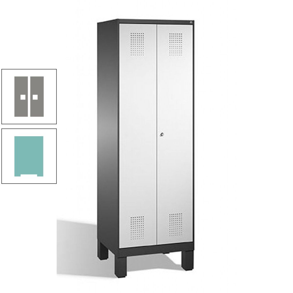 Doppel-Spind, Doppeltüren, Garderobenschrank mit Füßen, 2 Abteile a 300 mm, Korpus anthrazitgrau, Tür anthrazitgrau, 1.850 x 600 x 500 mm (HxBxT)