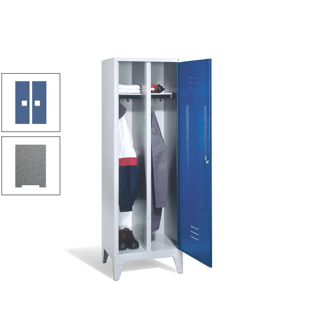 Doppel-Spind mit Großtür, Garderobenschrank mit Füßen, 2 Abteile a 300 mm, Korpus anthrazitgrau, Tür anthrazitgrau, 1.850 x 610 x 500 mm (HxBxT)