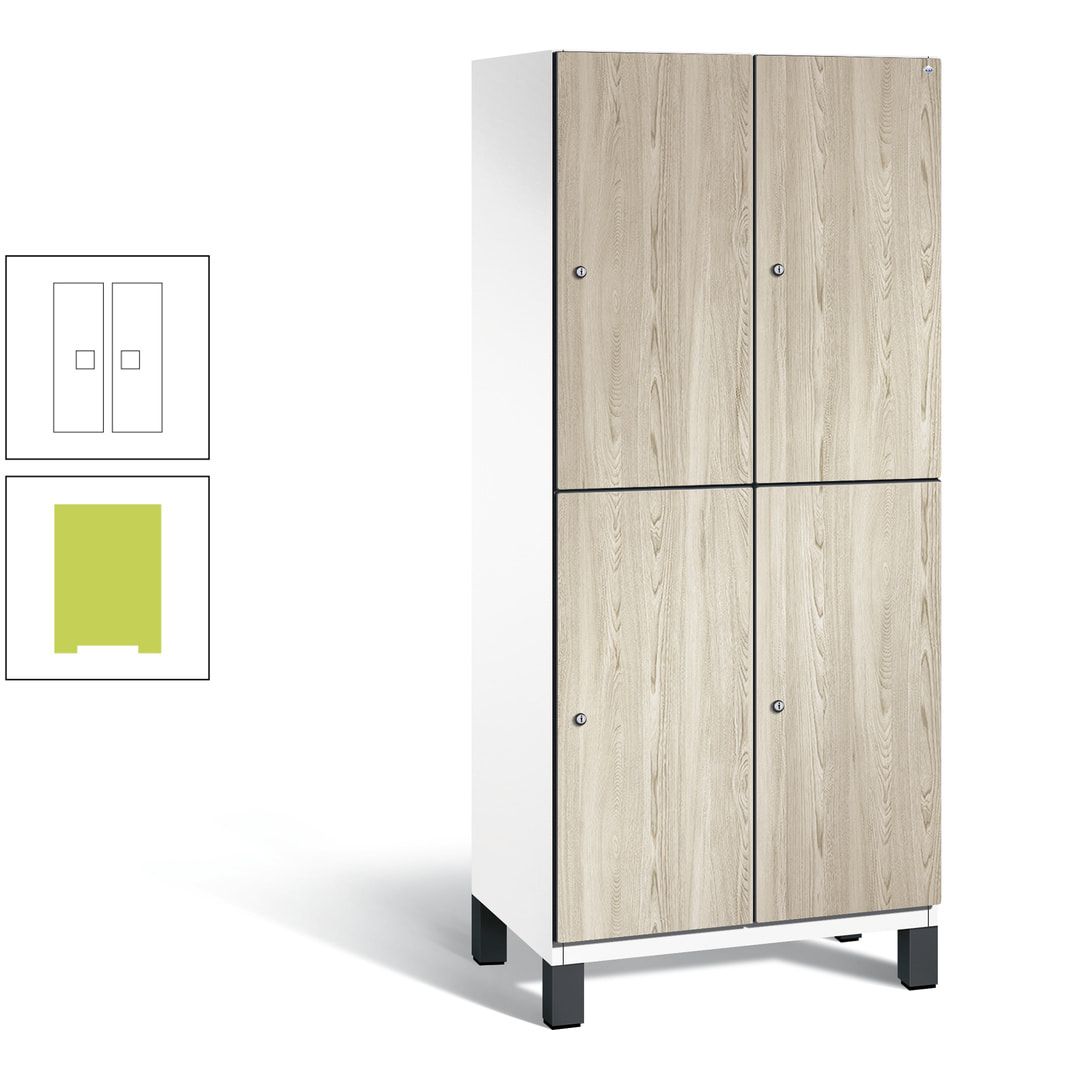 Fächerschrank, Garderobenschrank, mit Füßen, 2 Abteile, 1.980 x 800 x 525 mm (HxBxT), Korpus anthrazitgrau, Tür Donau-Ahorn