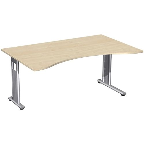 Schreibtisch, C-Fuß Flex, Ergo, Füße einseitig verkürzt, 720 x 1.600 x 1.000 mm (HxBxT), Bürotisch, Konferenztisch, Gestell silber, Dekor Ahorn