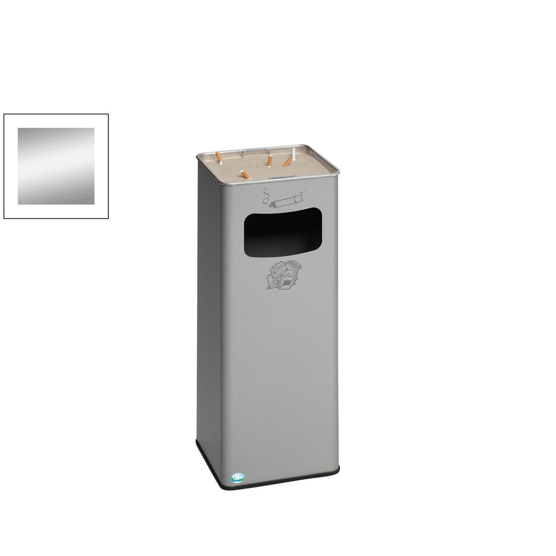 Abfallsammler mit Ascher - viereckig - Volumen 32 l - 665 x 260 x 260 mm (HxBxT) - Antik silber