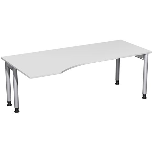 Eckschreibtisch, Ecke links, Füße einseitig verkürzt, 4-Fuß Pro, höhenverstellbar, 680-800 x 1.600 x 1.000 mm (HxBxT), Dekor Ahorn