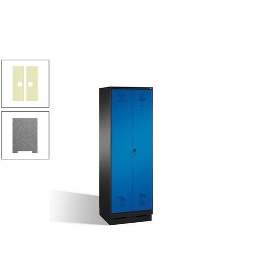 Doppel-Spind, Doppeltüren, Garderobenschrank mit Sockel, 2 Abteile a 300 mm, Korpus anthrazitgrau, Tür anthrazitgrau, 1.800 x 600 x 500 mm (HxBxT)