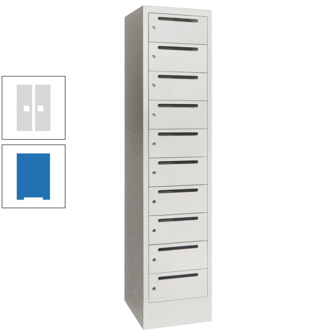 Postverteilerschrank, Schließfachschrank, 1 Abteil a 400 mm, 10 Fächer, 1.850 x 400 x 500 mm (HxBxT), Korpus anthrazitgrau, Front anthrazitgrau