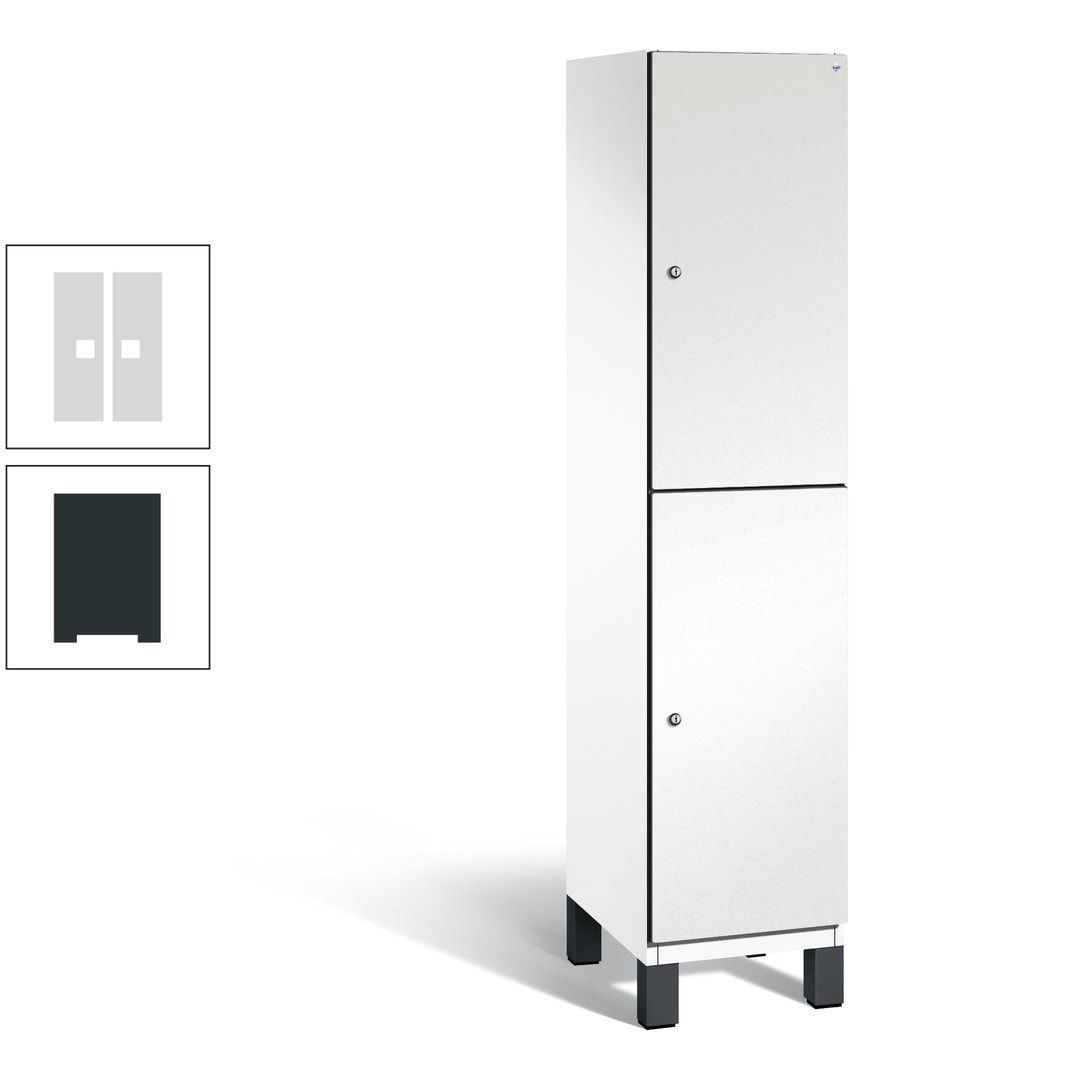Fächerschrank, Stahlschrank, doppelstöckig, 2 Fächer, Füße, Korpus anthrazitgrau, Tür anthrazitgrau, 1.980 x 400 x 525 mm (HxBxT)