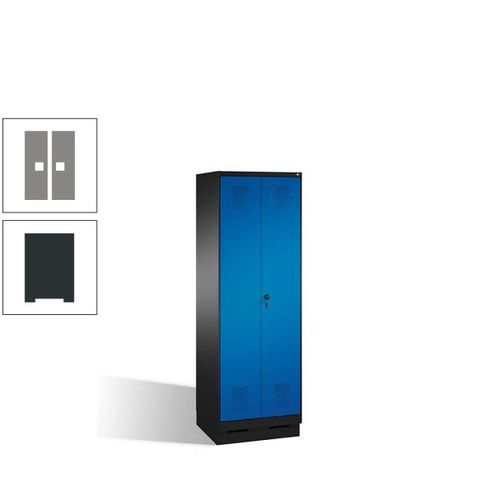 Doppel-Spind, Doppeltüren, Garderobenschrank mit Sockel, 2 Abteile a 300 mm, Korpus anthrazitgrau, Tür anthrazitgrau, 1.800 x 600 x 500 mm (HxBxT)