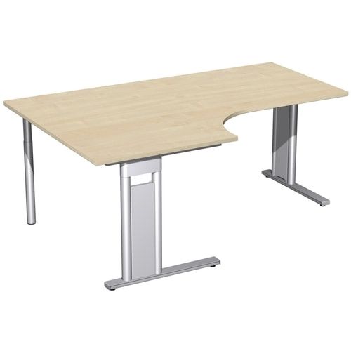 Eckschreibtisch, Eckteil 800 mm, Ecke links, Füße einseitig verkürzt, C-Fuß Pro, 720 x 1.600 x 1.200 mm (HxBxT), Gestell silber, Dekor Ahorn
