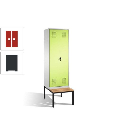 Doppel-Spind, Garderobenschrank, Buche Sitzbank untergebaut, 2 Abteile a 300 mm, Korpus anthrazitgrau, Tür anthrazitgrau, 2.090 x 600 x 815 mm (HxBxT)