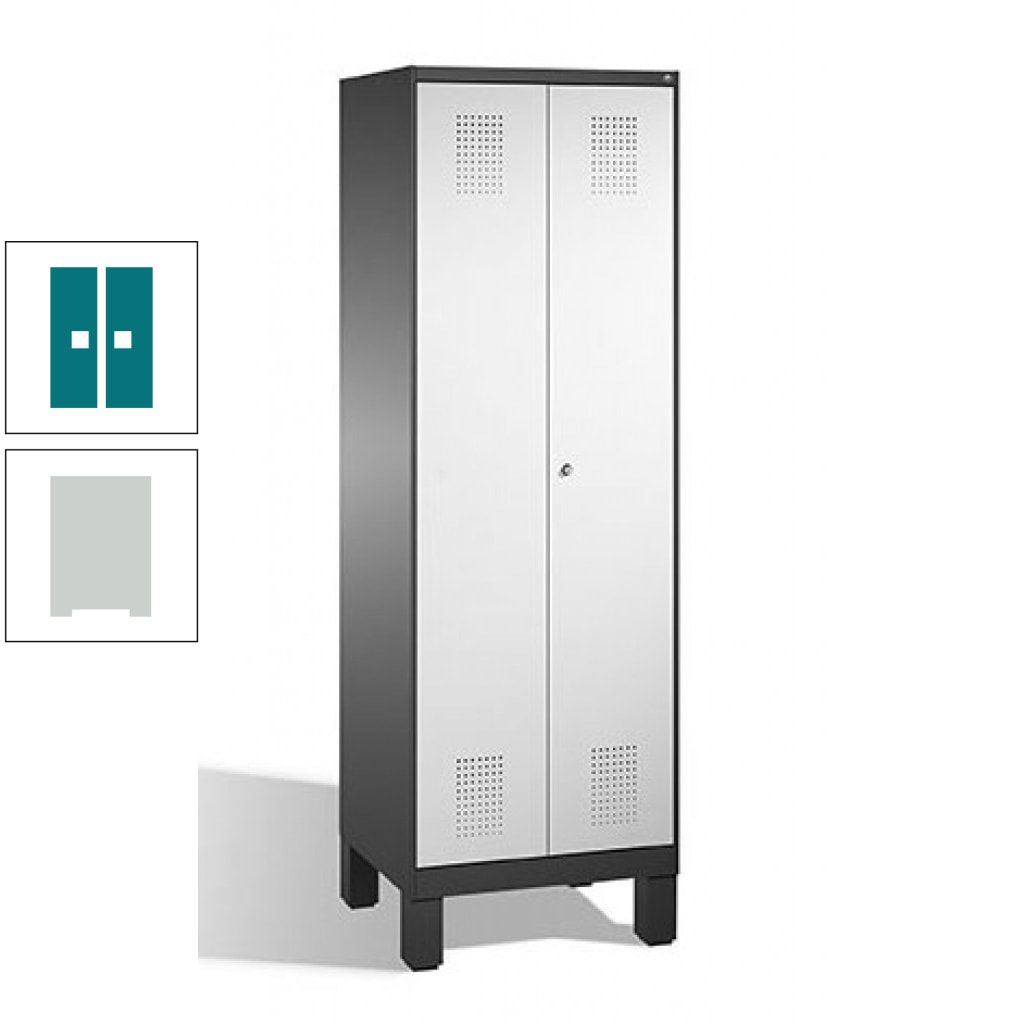 Doppel-Spind, Doppeltüren, Garderobenschrank mit Füßen, 2 Abteile a 300 mm, Korpus anthrazitgrau, Tür anthrazitgrau, 1.850 x 600 x 500 mm (HxBxT)
