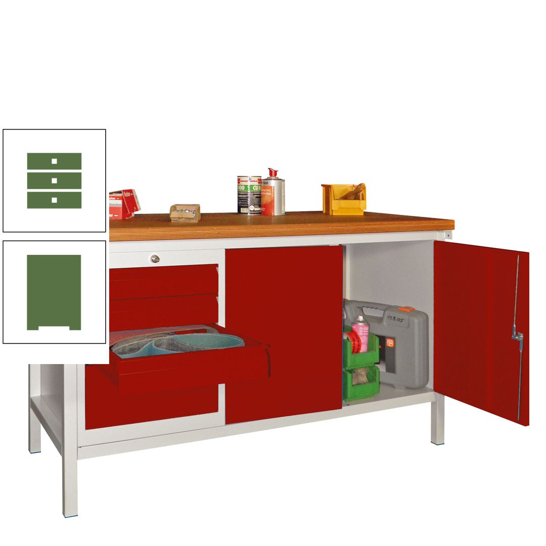 Werkbank mit Schubladenblock und Schrank - Traglast 1.050 kg - 900 x 1.500 x 700 (HxBxT) - anthrazitgrau