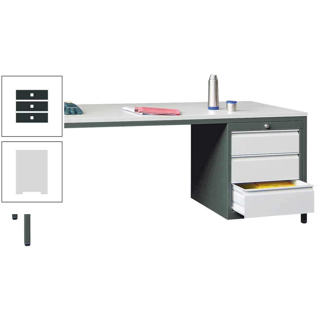 Meisterschreibtisch - 3 Schubladen 150 / 175 mm - 720 x 1.700 x 800 mm (HxBxT) - anthrazitgrau