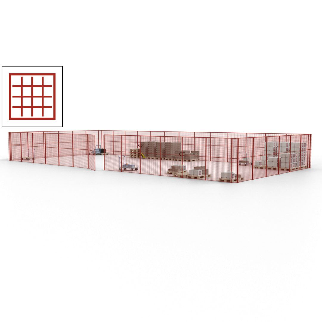 Maschinen Schutzgitter - Hallentrennwand - Sicherheitszaun - Tür - 57 m - 2.200 x 19.900 x 9.400 mm (HxBxT) - enzianblau