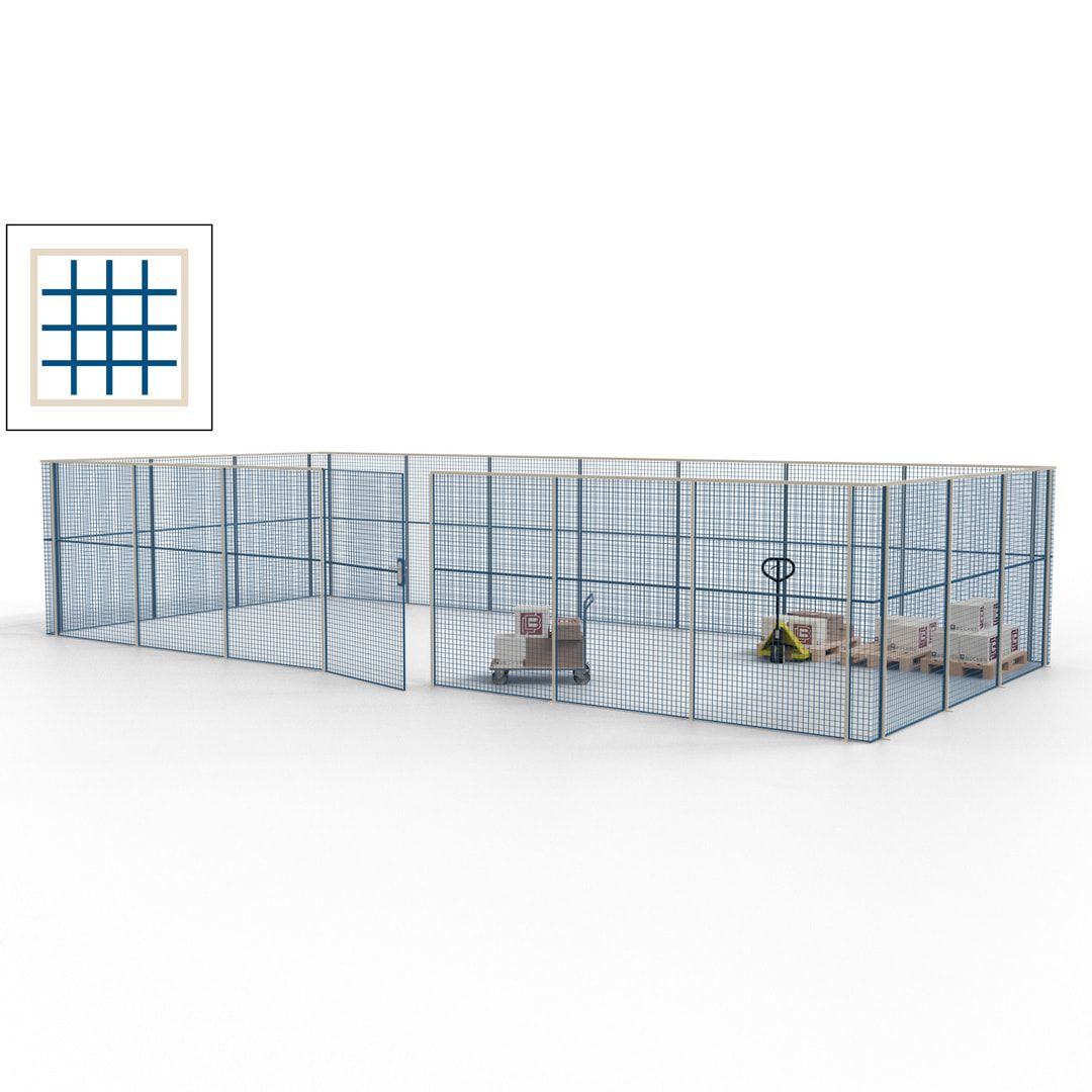 Hallentrennwand - Flügeltür, Gitter - 19 Gitterwände - 2.200 x 10.900 x 4.900 mm (HxBxT) - Perlweiß/reinorange