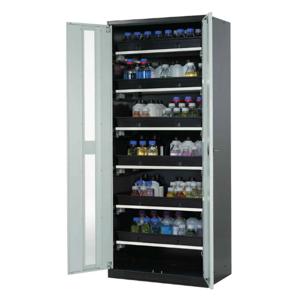 Chemikalienschrank - Flügeltüren, enzianblau - 3 Fachböden - Gitterrost - 1.950 x 810 x 520 mm (HxBxT) - Stahl, pulverbeschichtet