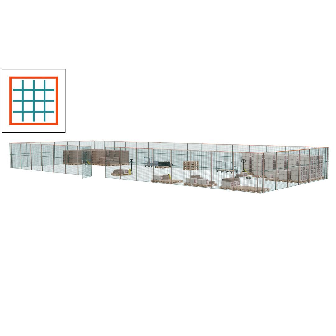 Maschinen Schutzgitter - Hallentrennwand - Sicherheitszaun - Tür - 66 m - 2.200 x 24.400 x 9.400 mm (HxBxT) - enzianblau