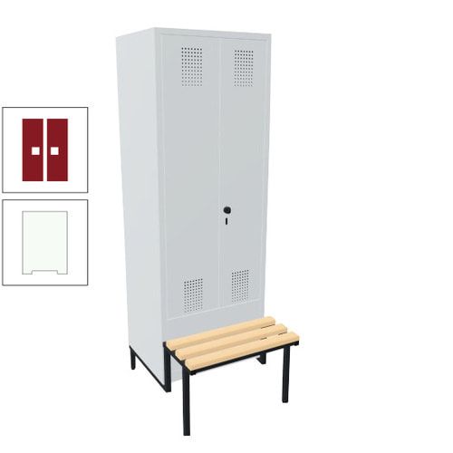 Doppel-Spind, Garderobenschrank, Buche Sitzbank integriert, 2 Abteile a 400 mm, Korpus anthrazitgrau, Tür anthrazitgrau, 1.850 x 800 x 815 mm (HxBxT)