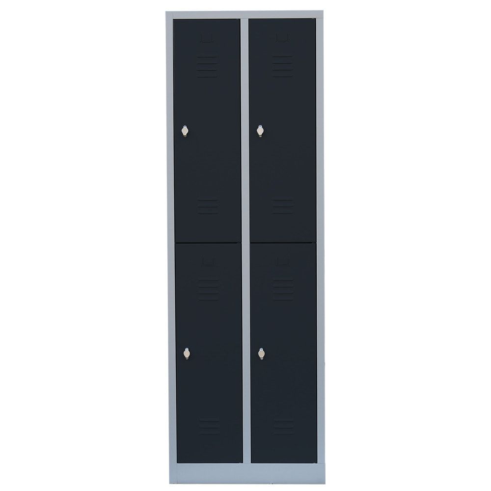 Garderobenschrank, Doppelstockspind, 2 Abteile, 4 Fächer, 1.950 x 600 x 500 mm (HxBxT), Stahl, Drehriegel, Korpus: lichtgrau, Front: anthrazitgrau