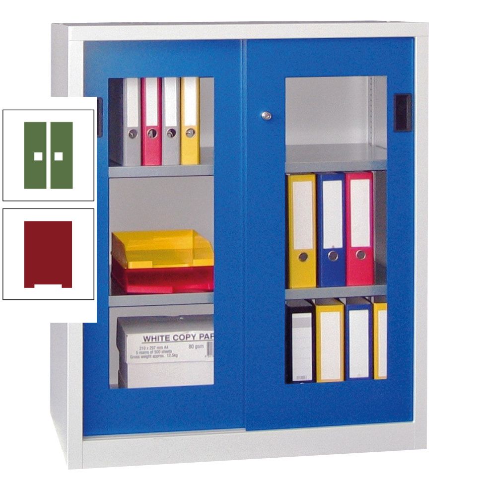 Schiebetürenschrank - Sichtfenstertüren - 1.000x1.000x400 mm (HxBxT) - 2 Böden, gepulvert - Zylinderschloss - anthrazitgrau