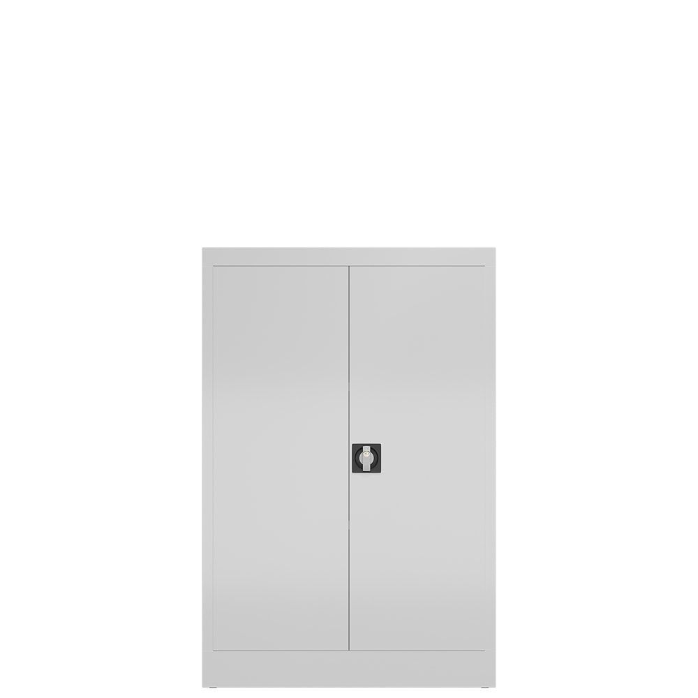 Aktenschrank, Büroschrank, abschließbar, Flügeltüren, 2 Fachböden, 1.200 x 800 x 380 mm (HxBxT), Stahl, Korpus und Türen lichtgrau