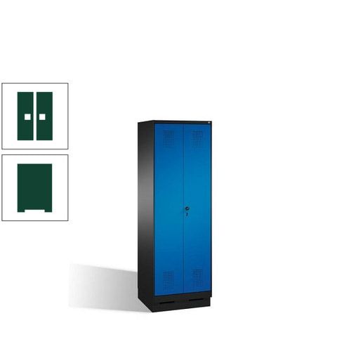 Doppel-Spind, Doppeltüren, Garderobenschrank mit Sockel, 2 Abteile a 300 mm, Korpus anthrazitgrau, Tür anthrazitgrau, 1.800 x 600 x 500 mm (HxBxT)