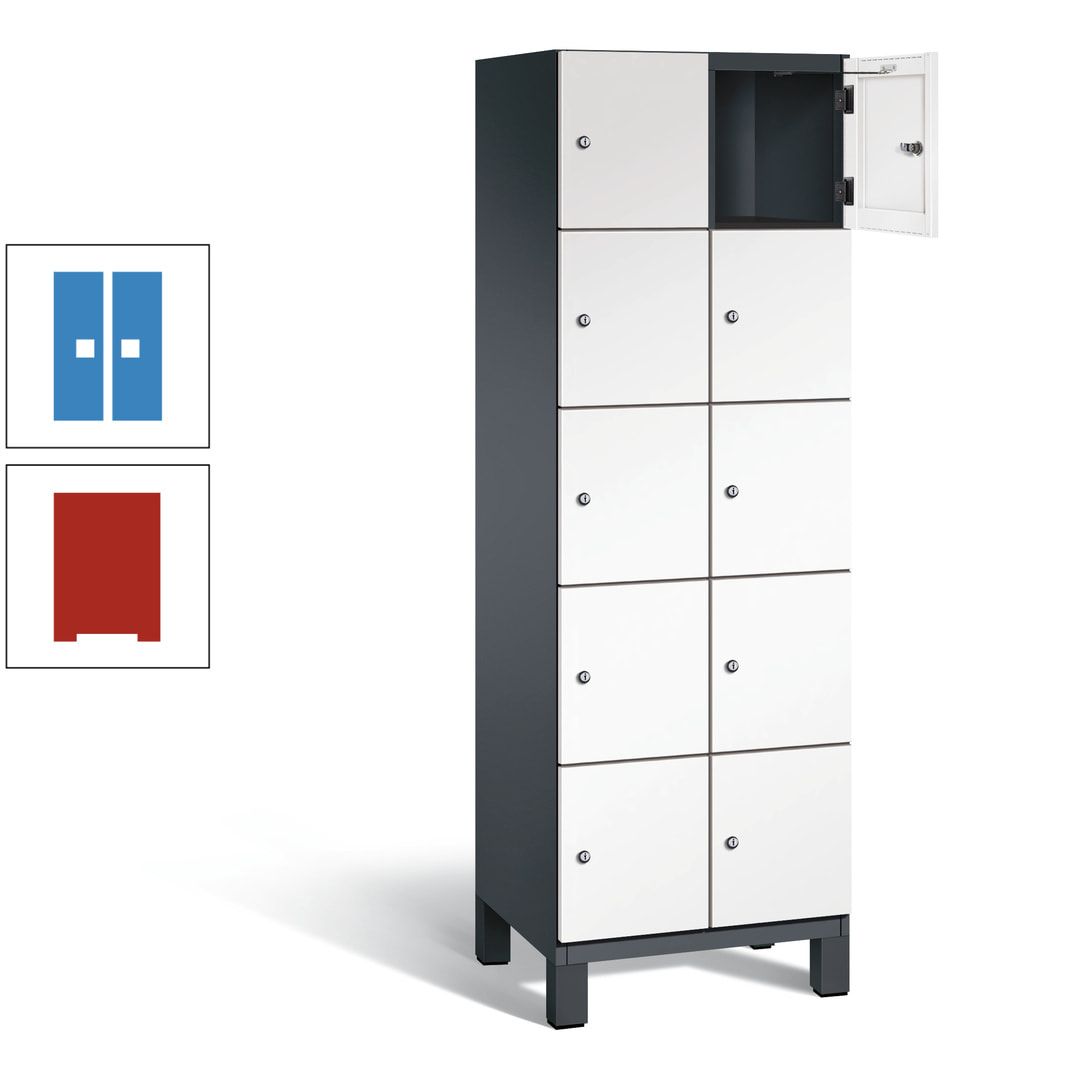 Fächerschrank, Stahlschrank, 10 Fächer, Türöffnungsbegrenzer, Füße, 1.980 x 600 x 525 mm (HxBxT), Korpus anthrazitgrau, Front anthrazitgrau