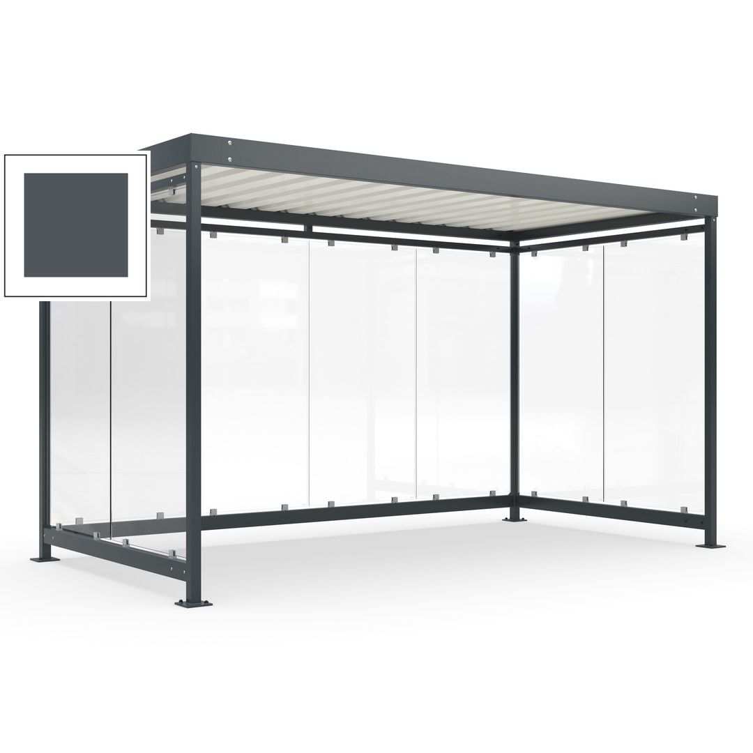 Fahrradunterstand, Fahrgastunterstand, Bushaltestelle, Bausatz, 12-13 Personen, 2.510 x 4.195 x 2.165 mm (HxBxT), 8 Wände, Achatgrau