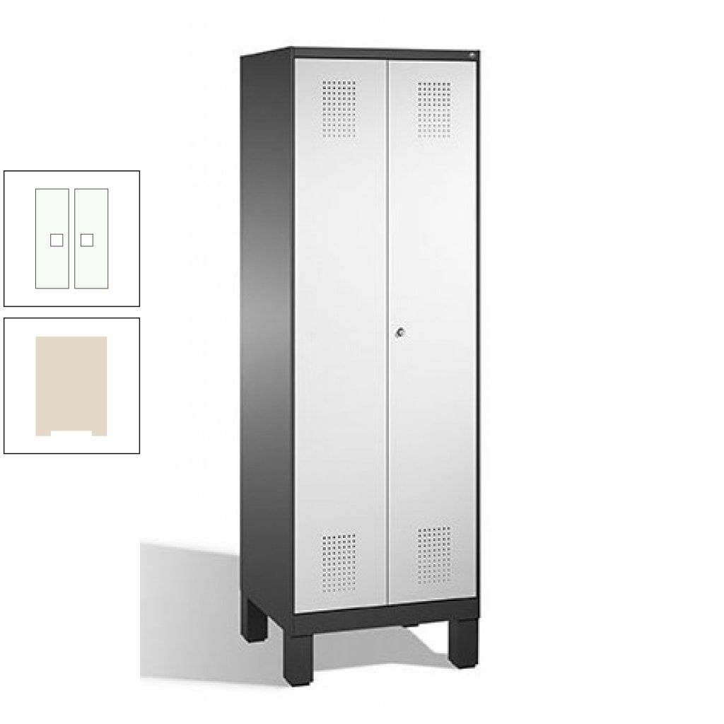 Doppel-Spind, Doppeltüren, Garderobenschrank mit Füßen, 2 Abteile a 300 mm, Korpus anthrazitgrau, Tür anthrazitgrau, 1.850 x 600 x 500 mm (HxBxT)