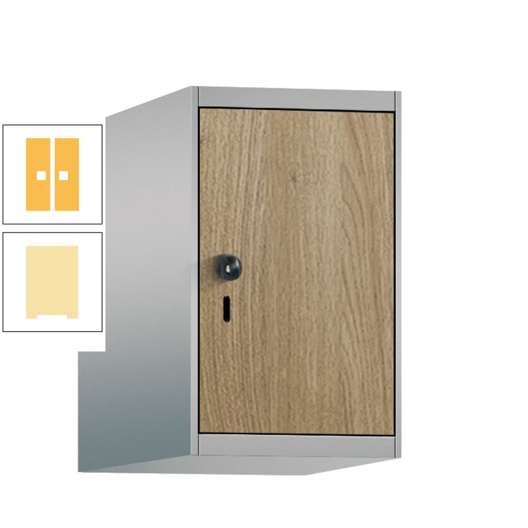 Aufsatzschrank, Schrankaufsatz, 1 Fach a 300 mm, Farbe Pastellgelb, Tür anthrazitgrau, 500 x 300 x 500 mm (HxBxT)