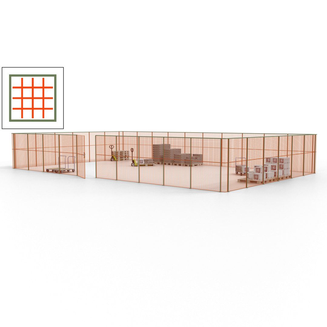 Maschinen Schutzgitter - Hallentrennwand - Sicherheitszaun - Tür - 48 m - 2.200 x 15.400 x 9.400 mm (HxBxT) - enzianblau