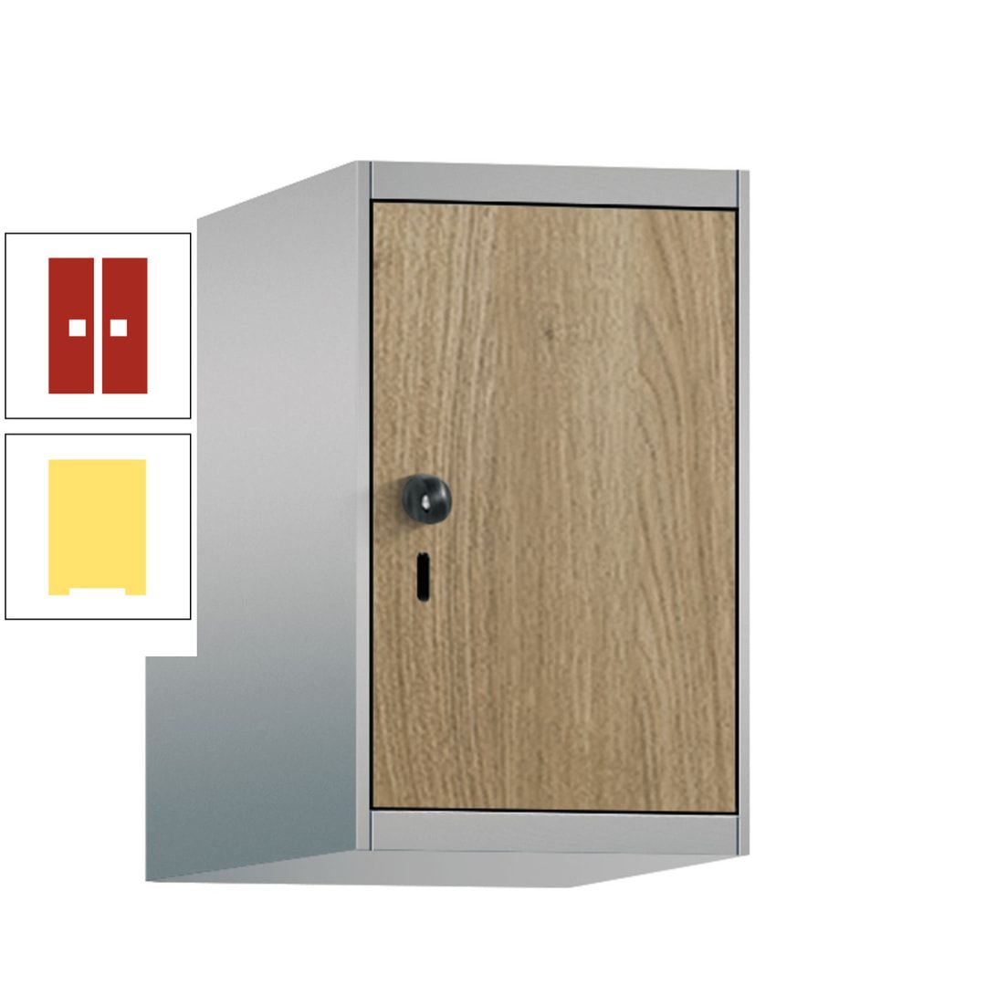 Aufsatzschrank, Schrankaufsatz, 1 Fach a 300 mm, Farbe Pastellgelb, Tür anthrazitgrau, 500 x 300 x 500 mm (HxBxT)
