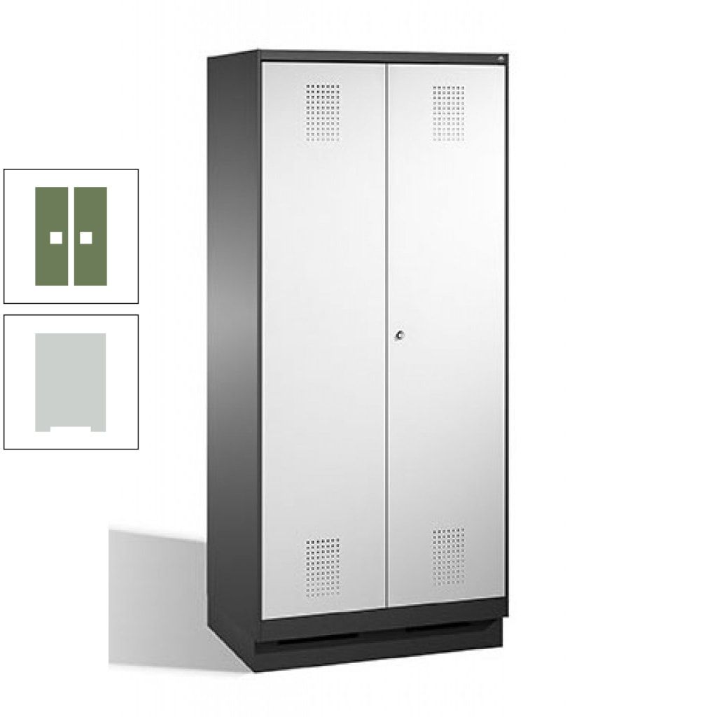Doppel-Spind, Doppeltüren, Garderobenschrank mit Sockel, 2 Abteile a 400 mm, Korpus anthrazitgrau, Tür anthrazitgrau, 1.800 x 800 x 500 mm (HxBxT)