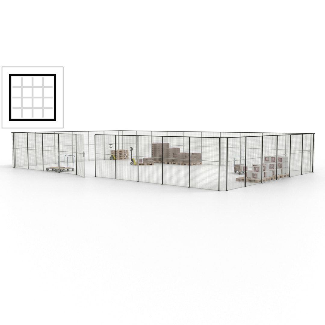 Maschinen Schutzgitter - Hallentrennwand - Sicherheitszaun - Tür - 48 m - 2.200 x 15.400 x 9.400 mm (HxBxT) - enzianblau