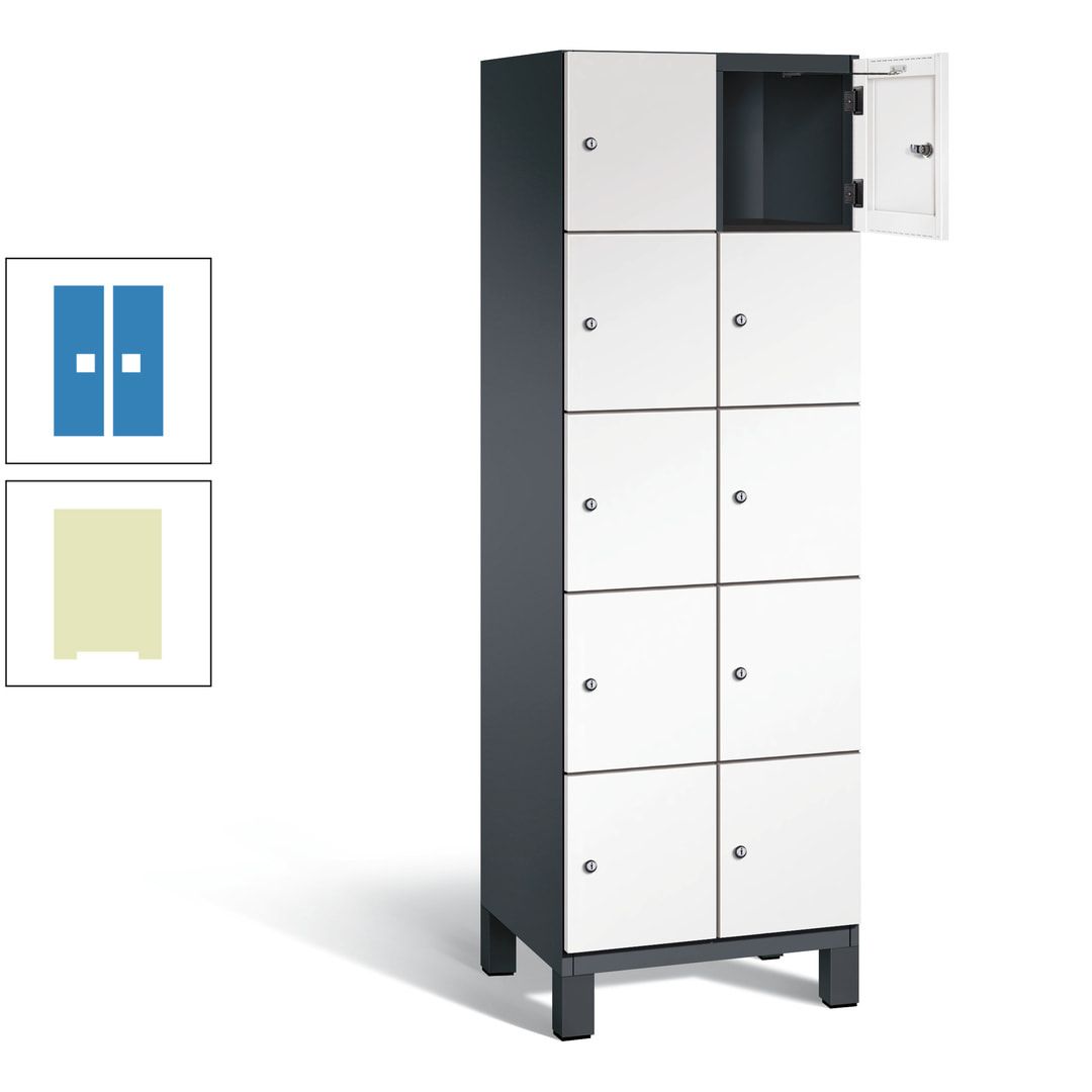 Fächerschrank, Stahlschrank, 10 Fächer, Türöffnungsbegrenzer, Füße, 1.980 x 600 x 525 mm (HxBxT), Korpus anthrazitgrau, Front anthrazitgrau