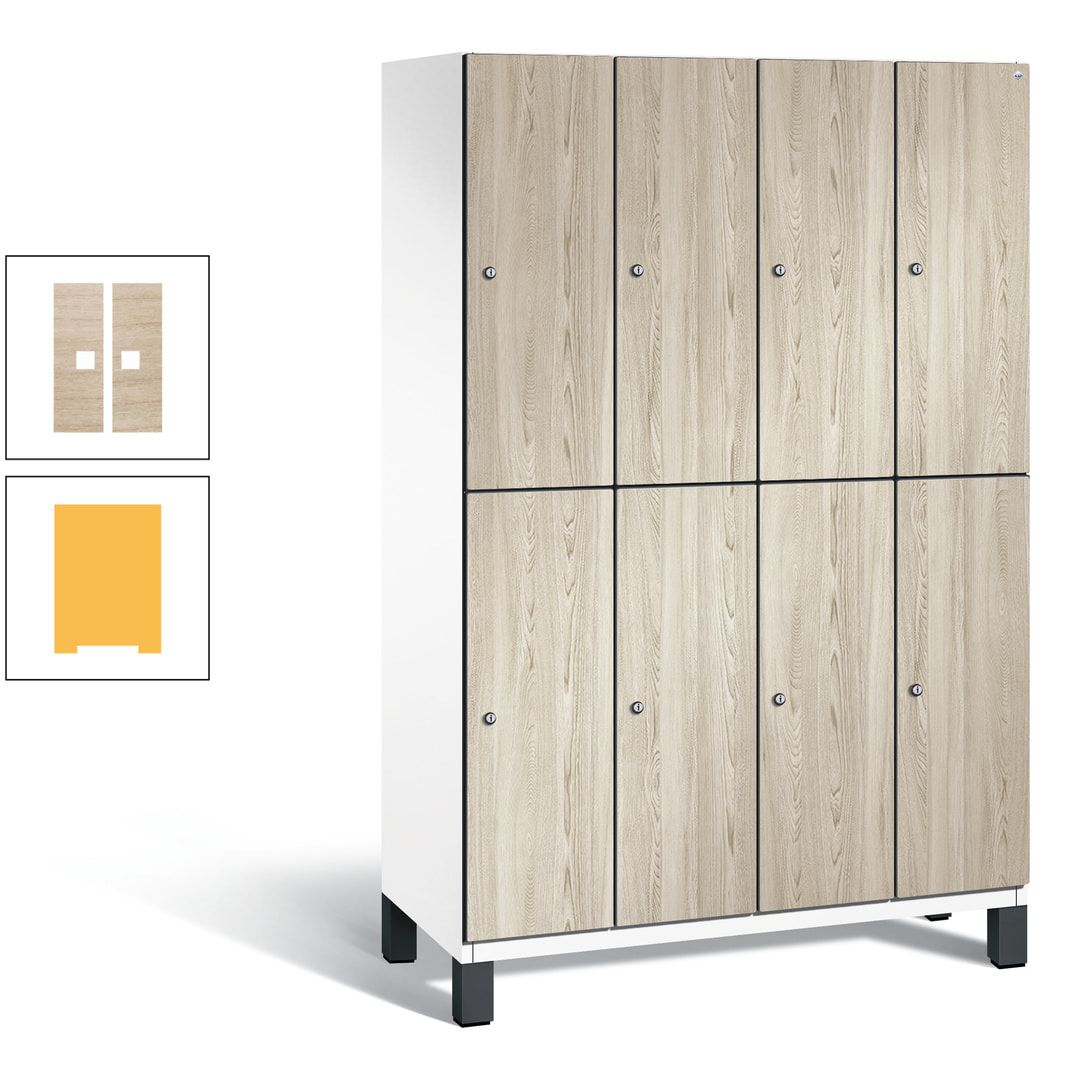 Fächerschrank, Garderobenschrank, mit Füßen, 4 Abteile, 1.980 x 1.200 x 525 mm (HxBxT), Korpus anthrazitgrau, Tür Donau-Ahorn