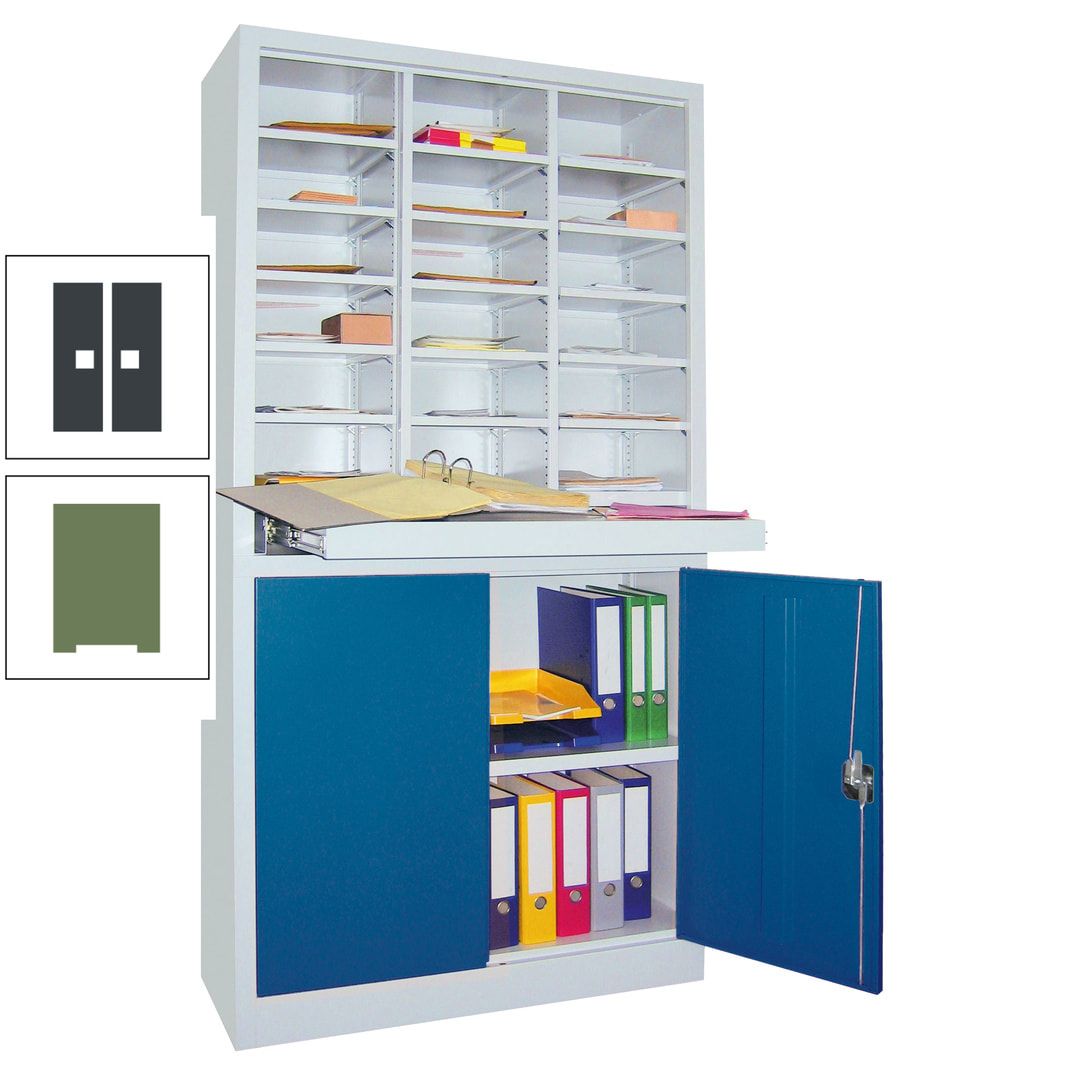 Aktenschrank - Büroschrank mit Sortierstation - 18 Fächer Ordnungsregal - Ausziehboden - 1.950 x 1.000 x 400 mm (HxBxT) - anthrazitgrau