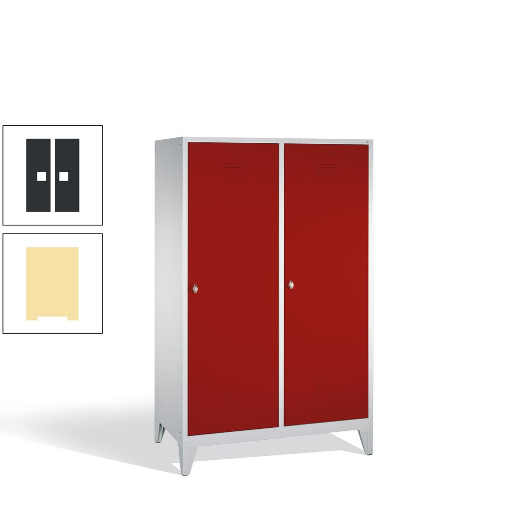 Doppel-Spind mit 2 Großtüren, Garderobenschrank mit Füßen, 4 Abteile a 300 mm, Korpus anthrazitgrau, Tür anthrazitgrau, 1.850 x 1.190 x 500 mm (HxBxT)