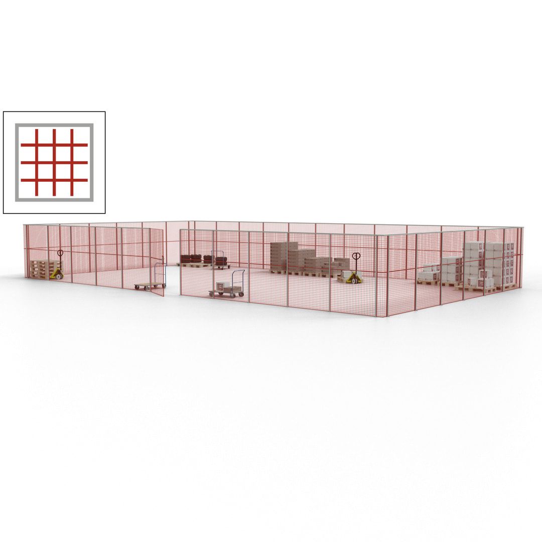 Maschinen Schutzgitter - Hallentrennwand - Sicherheitszaun - Tür - 51 m - 2.200 x 16.900 x 9.400 mm (HxBxT) - enzianblau