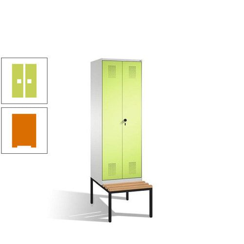 Doppel-Spind, Garderobenschrank, Buche Sitzbank untergebaut, 2 Abteile a 300 mm, Korpus anthrazitgrau, Tür anthrazitgrau, 2.090 x 600 x 815 mm (HxBxT)