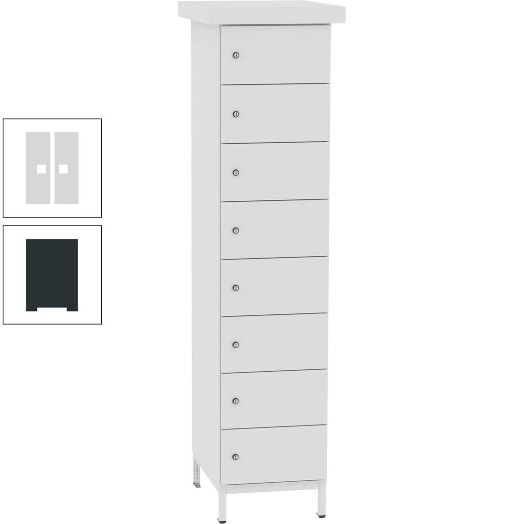Akkuschrank, Batterieladeschrank, 8 Fächer, Schutzart IP54, Schuko, 1.855 x 400x 570 mm (HxBxT), Korpusfarbe anthrazitgrau, Frontfarbe anthrazitgrau