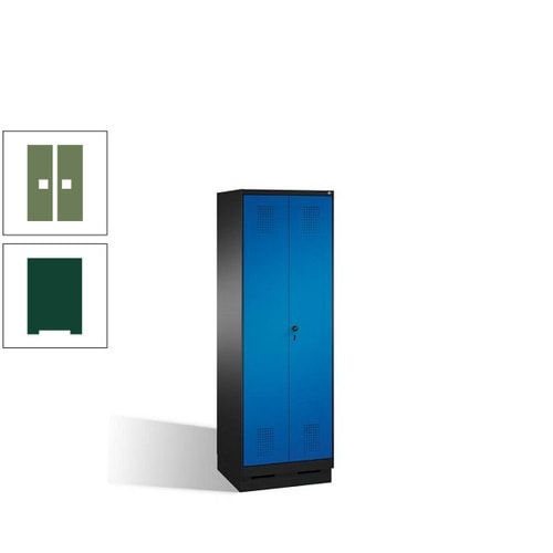 Doppel-Spind, Doppeltüren, Garderobenschrank mit Sockel, 2 Abteile a 300 mm, Korpus anthrazitgrau, Tür anthrazitgrau, 1.800 x 600 x 500 mm (HxBxT)