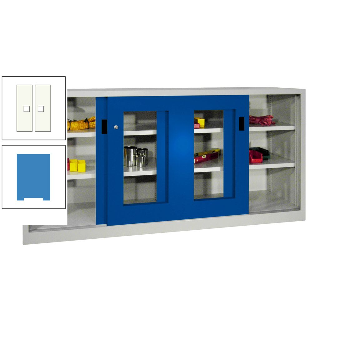 Schiebetürenschrank - Sichtfenstertüren - 1.000x2.000x400 mm (HxBxT) - 4 Böden, gepulvert - Zylinderschloss - anthrazitgrau