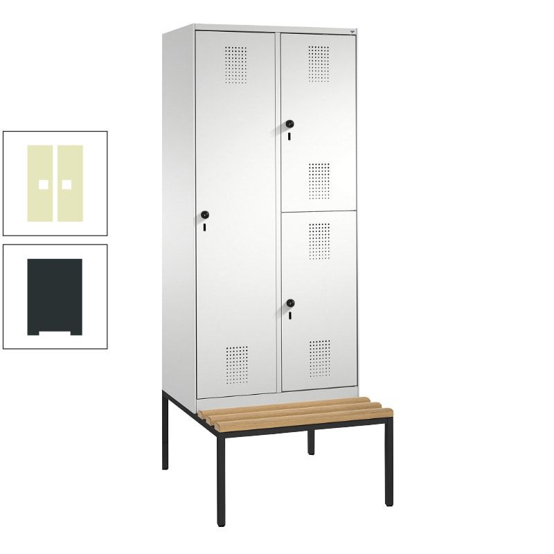 Garderobenschrank, Spind ein- und doppelstöckig Sitzbank, 2 Abteile, 3 Fächer, 2.090 x 800 x 500 mm (HxBxT), Front anthrazitgrau, Korpus anthrazitgrau