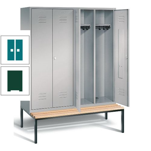 Doppel-Spindschrank, Buche Sitzbank untergebaut, 4 Abteile a 400 mm, Korpus lichtgrau, Tür anthrazitgrau, 2.090 x 1.590 x 815 mm (HxBxT)