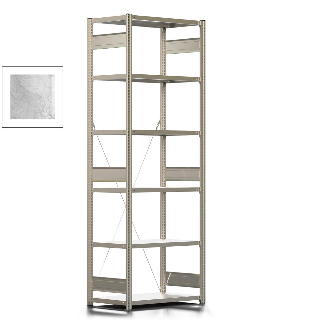 Fachbodenregal mit Tiefenriegel - 350 kg - 2.500 x 875 x 526 mm (HxBxT) - Anbauregal - 6 Böden - enzianblau - Lagerregal - Steckregal BERT