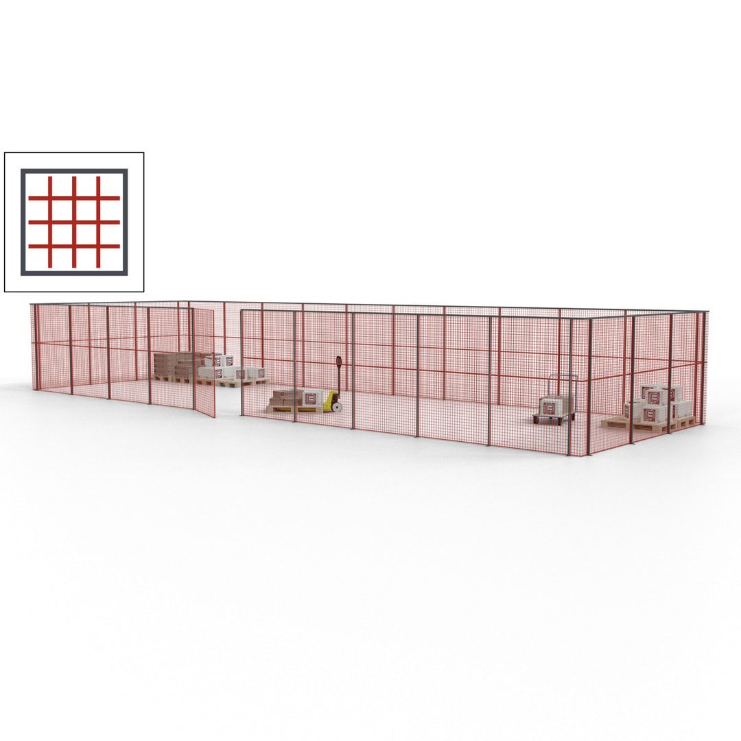 Maschinen Schutzgitter - Hallentrennwand - Sicherheitszaun - Tür - 39 m - 2.200 x 15.400 x 4.900 mm (HxBxT) - enzianblau