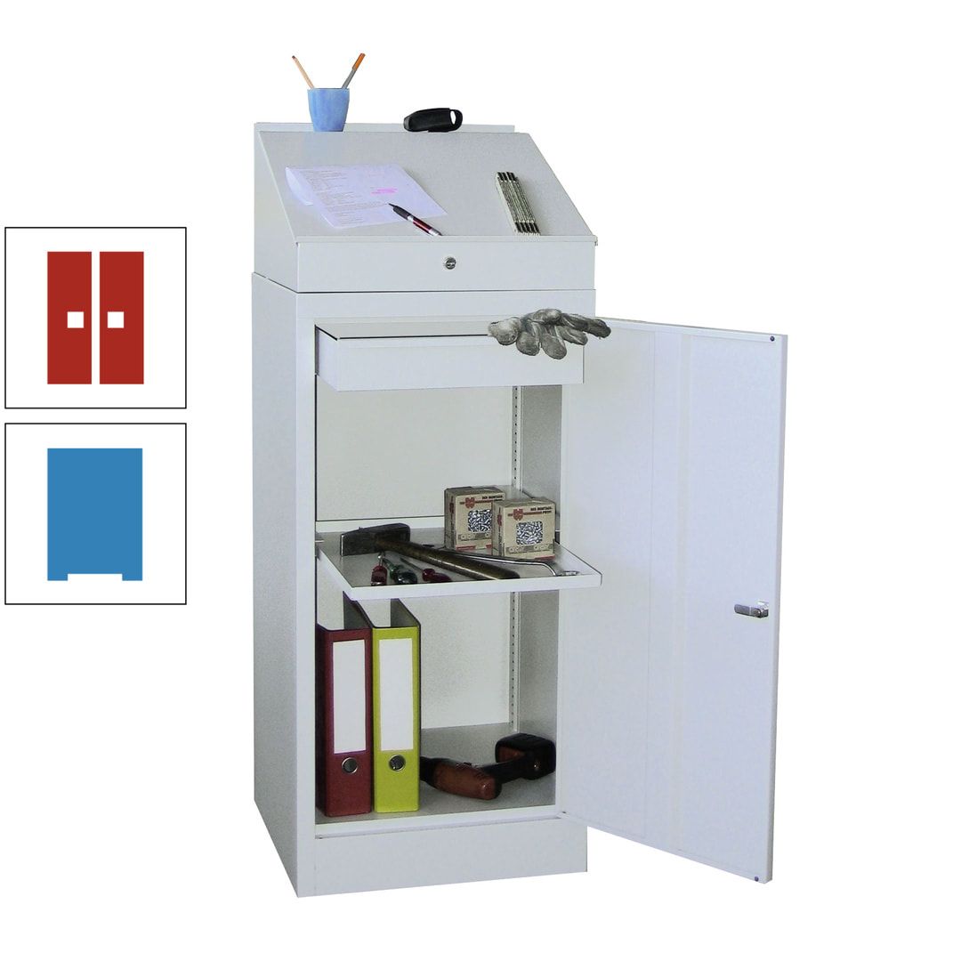 Stehpult mit Schrank - Vollblechtür - Zylinderschloss - 1 Einlegeboden, 1 Schublade - 1.270x500x500 mm (HxBxT) - anthrazitgrau