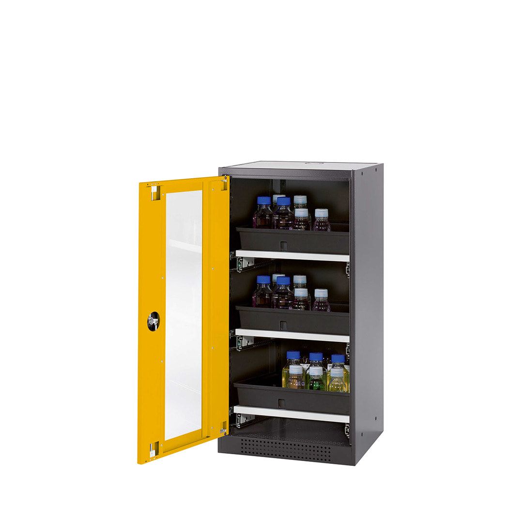 Chemikalienschrank - Flügeltür, enzianblau - Türanschlag links - 2 Fachböden - 1.105 x 545 x 520 mm - Stahl, pulverb.
