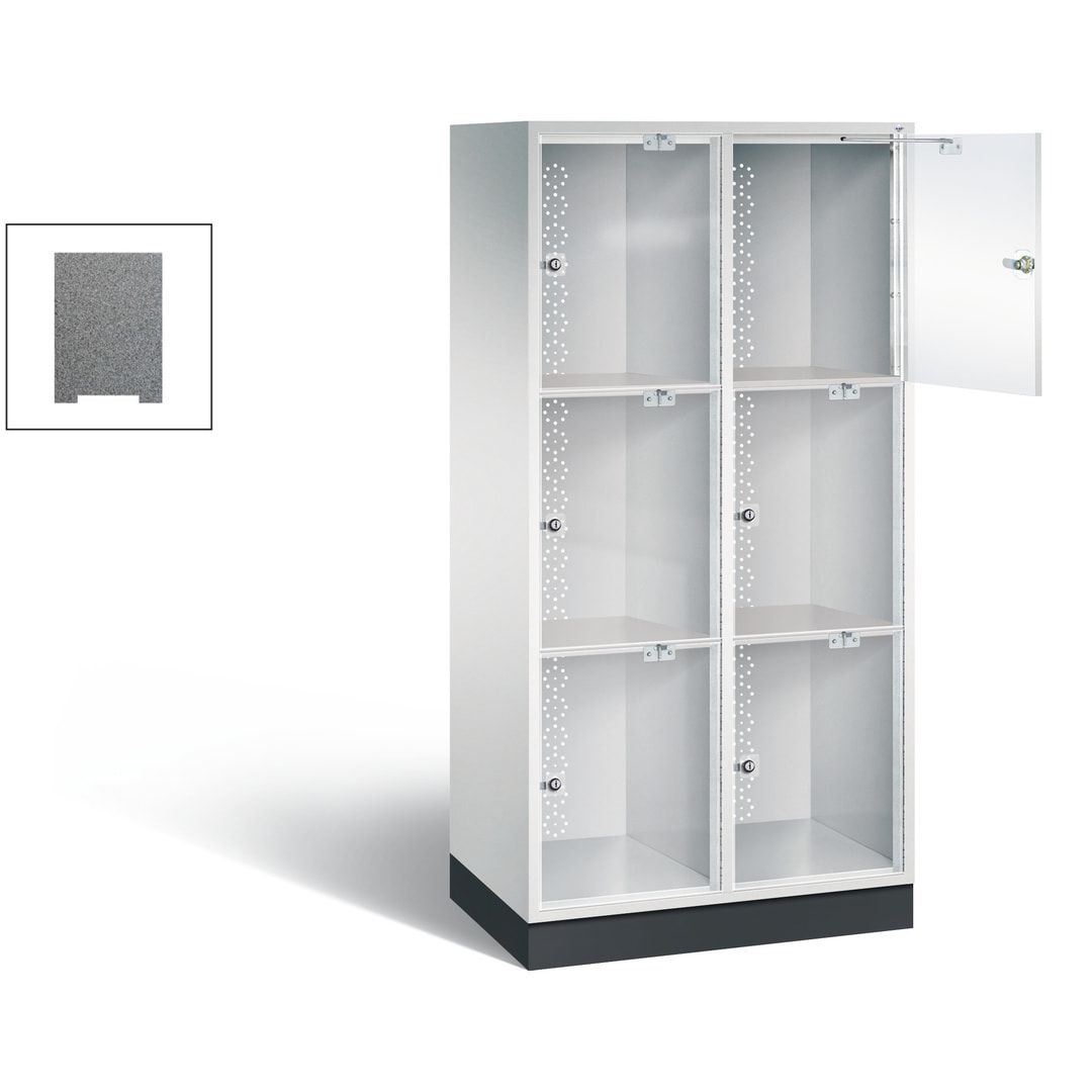 Schließfachschrank, Fächerschrank mit Türen aus Acrylglas, 2 Abteile, 6 Fächer, Zylinderschloss, 1.750 x 820 x 500 mm (HxBxT), Korpus anthrazitgrau