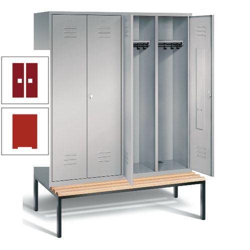 Doppel-Spindschrank, Buche Sitzbank untergebaut, 4 Abteile a 400 mm, Korpus lichtgrau, Tür anthrazitgrau, 2.090 x 1.590 x 815 mm (HxBxT)